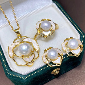 Freshwater Pearl Sweater Pendant Ring Earrings Set