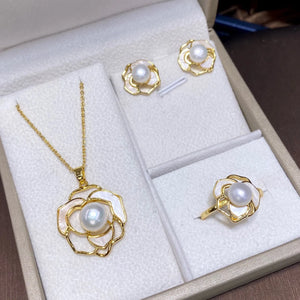 Freshwater Pearl Sweater Pendant Ring Earrings Set