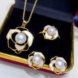 Freshwater Pearl Sweater Pendant Ring Earrings Set