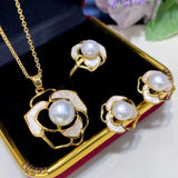 Freshwater Pearl Sweater Pendant Ring Earrings Set