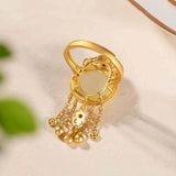 Autumn Hetian jade round tassel adjustable ring retro silver jewelry
