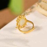 Autumn Hetian jade round tassel adjustable ring retro silver jewelry