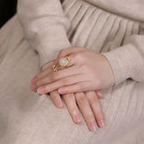 Autumn Hetian jade round tassel adjustable ring retro silver jewelry