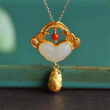 Autumn Hetian Jade Heart Necklace Pendant Classical Silver Jewelry