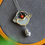 Autumn Hetian Jade Heart Necklace Pendant Classical Silver Jewelry