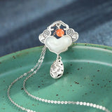 Autumn Hetian Jade Heart Necklace Pendant Classical Silver Jewelry