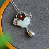 Autumn Hetian Jade Heart Necklace Pendant Classical Silver Jewelry