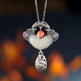 Autumn Hetian Jade Heart Necklace Pendant Classical Silver Jewelry