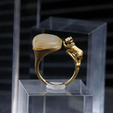 Autumn Zircon Hetian Jade Cat Oval Adjustable Silver Ring
