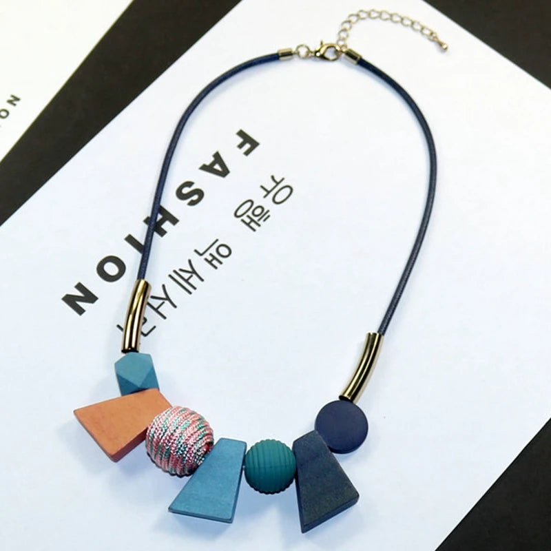 Geometric Wooden Pendant Necklace