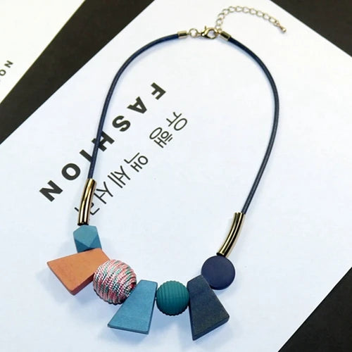 Geometric Wooden Pendant Necklace