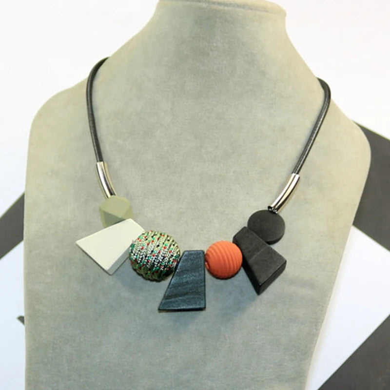 Geometric Wooden Pendant Necklace