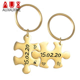 Auxauxme Puzzle Type Keychains Engrave Name Date Keychain Women Men Jewelry
