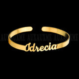 Auxauxme Stainless Steel Name Bangles - Adjustable 6mm Width for Women