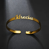 Auxauxme Stainless Steel Name Bangles - Adjustable 6mm Width for Women