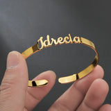 Auxauxme Stainless Steel Name Bangles - Adjustable 6mm Width for Women