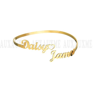 Auxauxme 3mm Stainless Steel Name Bangle Ring Set for Women
