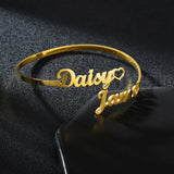 Auxauxme 3mm Stainless Steel Name Bangle Ring Set for Women