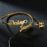 Auxauxme 3mm Stainless Steel Name Bangle Ring Set for Women