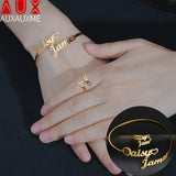 Auxauxme 3mm Stainless Steel Name Bangle Ring Set for Women