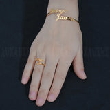 Auxauxme 3mm Stainless Steel Name Bangle Ring Set for Women