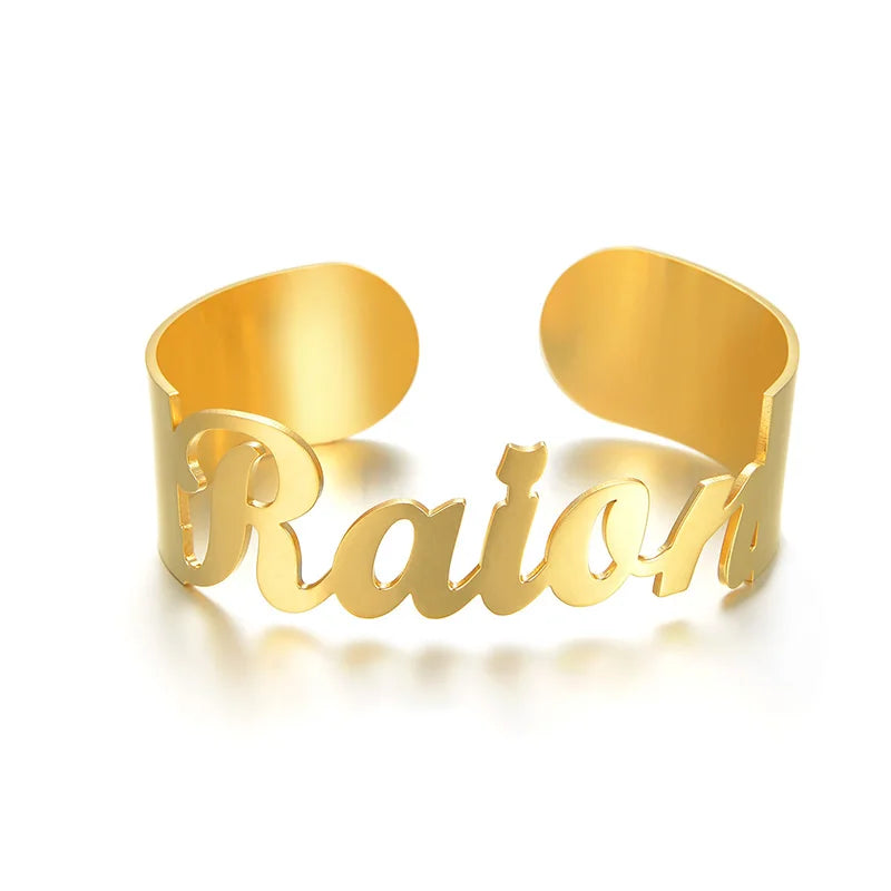 Personalized Name Bangle Golden Stainless Steel Bracelet for Women Mom