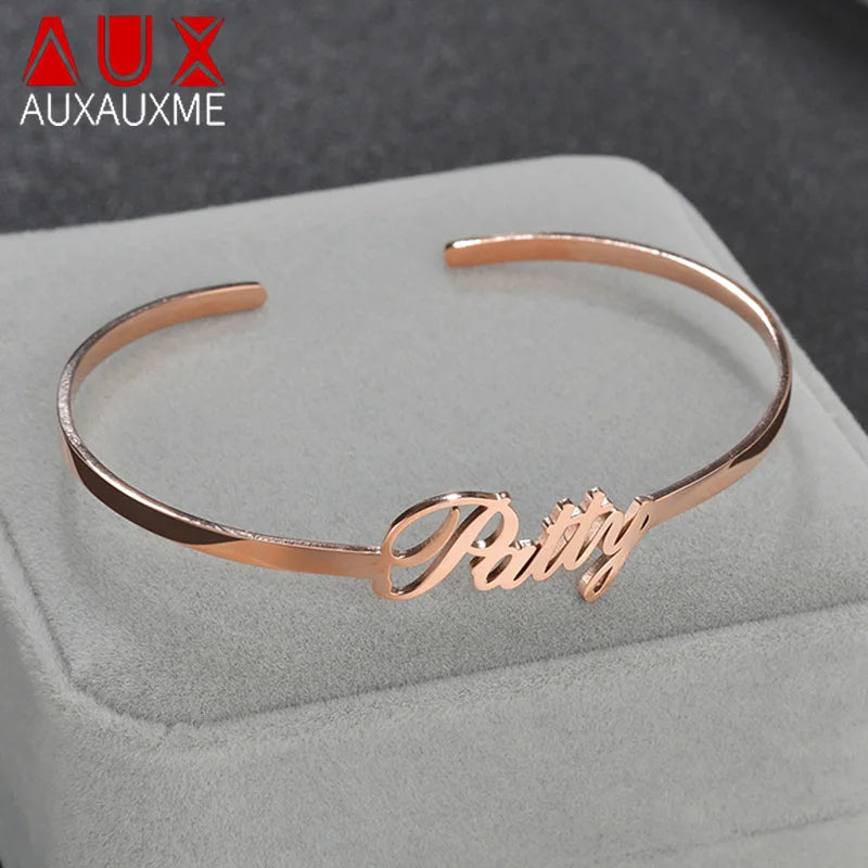 Auxauxme Baby Name Bracelet Stainless Steel Adjustable ID