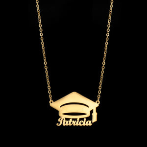 Auxauxme Bachelor Cap Name Necklace for Students Stainless Steel