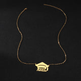 Auxauxme Bachelor Cap Name Necklace for Students Stainless Steel