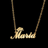 Auxauxme Bachelor Cap Name Necklace for Students Stainless Steel