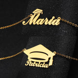Auxauxme Bachelor Cap Name Necklace for Students Stainless Steel