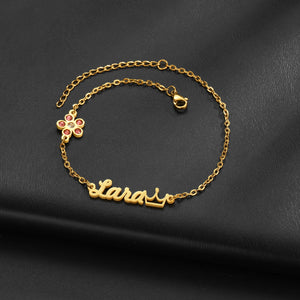 Personalized Birthstone Pink Flower Name Bracelet for Women