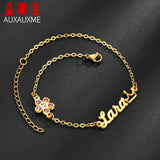 Personalized Birthstone Pink Flower Name Bracelet for Women