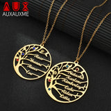Auxauxme Birthstone Tree of Life Necklace Stainless Steel Family Member Tree