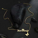 Auxauxme Butterfly Crown Name Necklace Stainless Steel Heart Star Choker