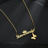 Auxauxme Butterfly Crown Name Necklace Stainless Steel Heart Star Choker