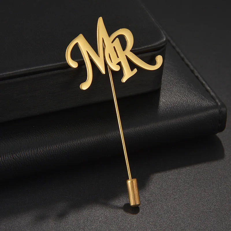 Auxauxme Capital Letters Brooch Stainless Steel Nameplate Pin