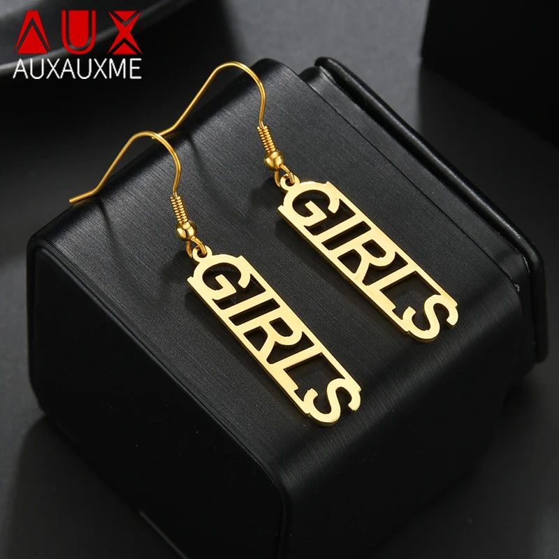 Auxauxme Capital Name Earrings Stainless Steel for Women