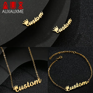 Personalized Name Necklace Set Stainless Steel Golden
