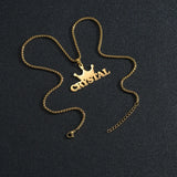 Auxauxme Crown Name Necklace Personalized Stainless Steel