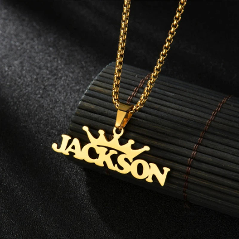 Auxauxme Crown Name Necklace Personalized Stainless Steel