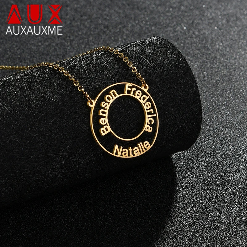 Personalized Double Circle Name Date Necklace