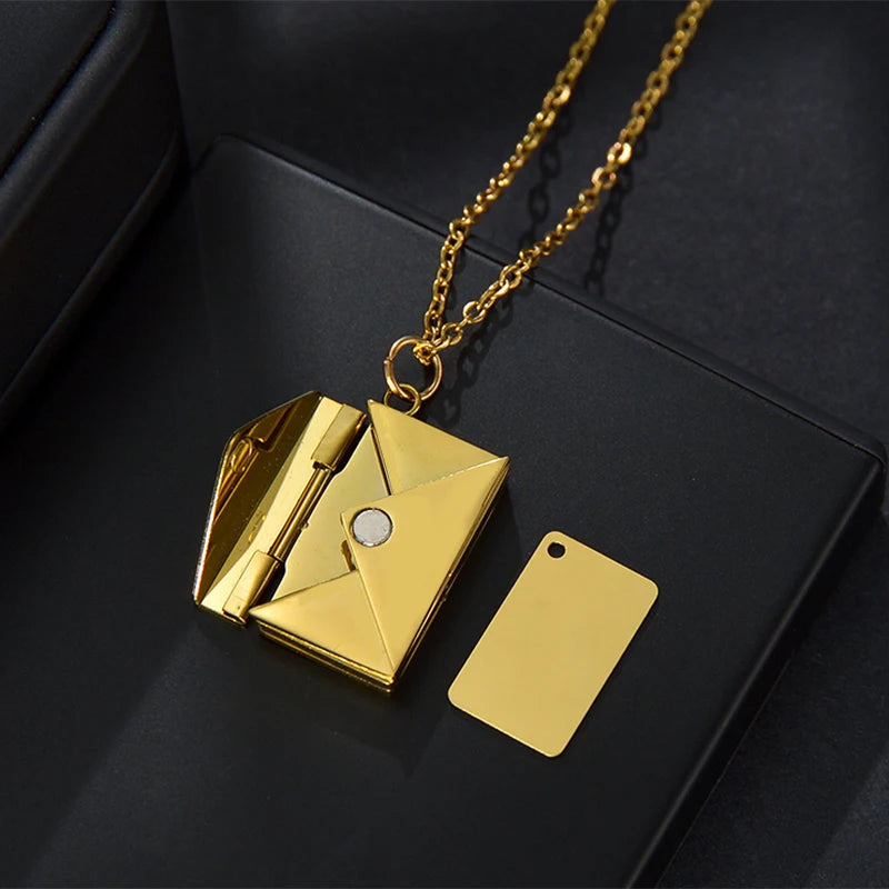 Engraved Letter Envelope Necklace Stainless Steel Text Pendant