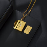 Engraved Letter Envelope Necklace Stainless Steel Text Pendant