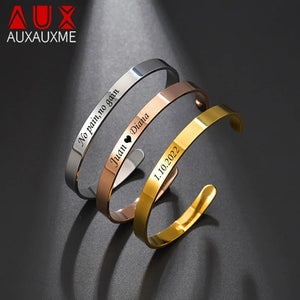 Personalized Stainless Steel Name Cuff Bangle - Engrave Text Date ID Bracelet