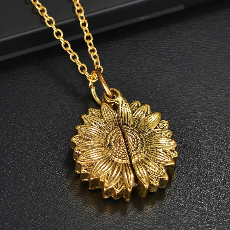 Auxauxme Engrave Name Sun Flower Necklace Alloy Metal Laser Engraved Logo