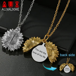 Auxauxme Engrave Name Sun Flower Necklace Alloy Metal Laser Engraved Logo