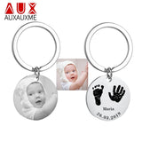 Auxauxme Family Photo Engraved Keychains Personalized Birthday Jewelry