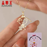 Auxauxme Kids Drawing Handwriting Necklace Personalized Stainless Steel