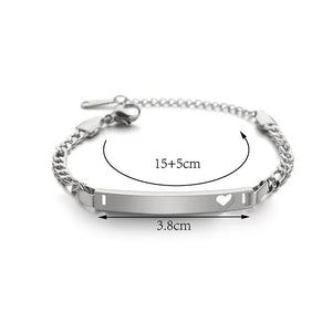 Engraved Date Name Bar Heart Bracelet Stainless Steel Women Jewelry